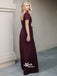 Square Collar Burgundy Short Sleeves High Waist A-line Long Bridesmaid Dresses, WGM021