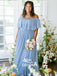 Different Blue Off Shoulder Chiffon A-line Wedding Guest Long Bridesmaid Dresses, WGM025