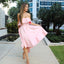 Pink White Bowknot Strapless A-line Short Front Long Back Wedding Party Bridesmaid Dresses, WGM029