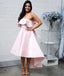 Pink White Bowknot Strapless A-line Short Front Long Back Wedding Party Bridesmaid Dresses, WGM029