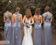 Dusty Blue Mismatched Soft Satin Backless Sits Long Sheath Bridesmaid Dress, WGM034