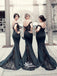 Sexy Black Soft Satin Handmade Beading Mermaid With Lace Trailing Bridesmaid Dresses, WGM039