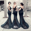 Sexy Black Soft Satin Handmade Beading Mermaid With Lace Trailing Bridesmaid Dresses, WGM039