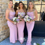 Spaghetti Strap Pink Tight Mermaid Floor Length Bridesmaid Dresses, WGM054