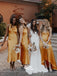 Multiple Types Soft Satin Yellow Sheath Tea-length Wedding Guest Bridesmaid Dresses, WGM061