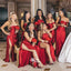 Red Off Shopulder Soft Satin Mermaid Sexy Long Wedding Bridesmaid Dresses, WGM065