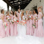 Velvet Pale Pink Off Shoulder Pleats Mermaid Bridesmaid Dresses, WGM074