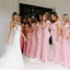 Velvet Pale Pink Off Shoulder Pleats Mermaid Bridesmaid Dresses, WGM074