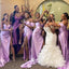 Lilac One Shoulder Sweetheart Soft Satin Slits Long Mermaid Bridesmaid Dresses, WGM109