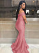 Blush Mermaid Off Shoulder Floor length Wedding Guest Bridesmaid Dresses, WGM112