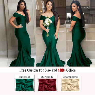 Emerald Mermaid Off Shoulder Floor length Wedding Guest Bridesmaid Dresses, WGM112