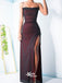 Vintage Burgundy Sheath Spaghetti Straps Slits Long Wedding Guest Bridesmaid Dresses, WGM114