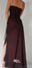 Vintage Burgundy Sheath Spaghetti Straps Slits Long Wedding Guest Bridesmaid Dresses, WGM114