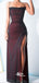 Vintage Burgundy Sheath Spaghetti Straps Slits Long Wedding Guest Bridesmaid Dresses, WGM114