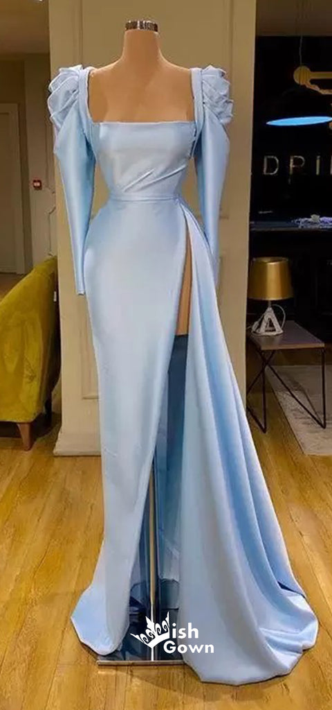 Light Blue Sheath Mermaid Long Satin Mixed Styles Sweep Train Prom Gowns Bridesmaid Dresses, WGM115