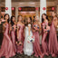 Mismatched Blush Pink Pleats Slits Mermaid Soft Satin Long Bridesmaid Dresses, WGM118