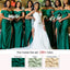 Green Sexy Off Shoulder Pleats Slits Mermaid Soft Satin Long Bridesmaid Dresses, WGM119