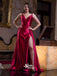 Chic Red Spaghetti Straps V-back High Split Satin Prom Dresses WGP007