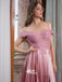 Pink A-Line V-neck Floor Length Prom Dresses With Beading Split Front, WGP008