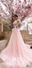 Sweet Pink Ball Gown Tulle Applique Long Sleeve A Line Prom Dresses, WGP010