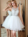 A-line White Tulle Silver Sequin Sparkly Halter Short Homecoming Prom Dress, WGP011