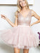 Gorgeous A-line Sequin Sleeveless V-back Pale Pink Tulle Prom Homecoming Dress, WGP016