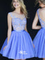 Light Blue Appliques Flower Sleeveless A-line Short Homecoming Prom Dress, WGP037