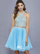 Sky Blue Two Pieces Sparkly Open Back Chiffon A-line Homecoming Prom Dress, WGP042