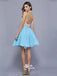 Sky Blue Two Pieces Sparkly Open Back Chiffon A-line Homecoming Prom Dress, WGP042