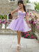 Simple Light Purple Spaghetti Strap Short Tulle Freshman Homecoming Prom Dress, WGP045