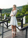 Long Sleeves Full Lace V Neck Backless Summer Beach Bridal Homecoming Graduation Cocktail Dress, WGP052