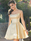 Champagne Gold Spaghetti Strap Lace Up Short Taffeta Casual Homecoming Prom Dress, WGP053