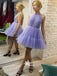 Light Purple Halter Cute Tulle A-line Cocktail Graduation Homecoming Prom Dresses, WGP061