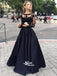 Popular Two Pieces Long Sleeves Black Lace Satin Long Prom Dresses, WGP063