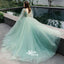 Mint Green A-line Deep V-neck Beaded Long Sleeves Evening Gown Prom Dress, WGP064