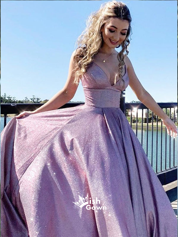 Sexy Sweet Sparkle Lavender Spaghetti Strap A-line Long Prom Dress, WGP066