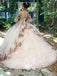 Rose Gold Lace Ball Gown Sweetheart Applique Tulle A-line Wedding Dress Long Prom Dresses, WGP072