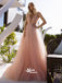 Simple Dusty Pink A-line Tulle Deep V-neck Long Evening Prom Party Dress With Trailing, WGP085