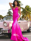 Rose Red Sequins Shinning Spaghetti Strap Mermaid Lace Up Back Long Evening Prom Dresses, WGP090