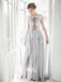 Grey Blue Chiffon A-line Appliques White Lace Top Cheap Wedding Dress Long Prom Dresses, WGP096