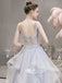 Pale Blue A-line Organza Beads Lace V-back See Through Top Long Evening Prom Dress, WGP102