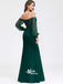 Teal Green Off Shoulder Sequin Top Satin Mermaid Evening Gowns Long Prom Dress With Tulle Sleeve, WGP103