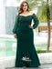 Teal Green Off Shoulder Sequin Top Satin Mermaid Evening Gowns Long Prom Dress With Tulle Sleeve, WGP103