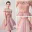 Light Pink Handmade Flowers Beading OfF Shoulder Tulle Homecoming Prom Dresses, WGP107