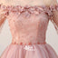 Light Pink Handmade Flowers Beading OfF Shoulder Tulle Homecoming Prom Dresses, WGP107