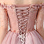 Light Pink Handmade Flowers Beading OfF Shoulder Tulle Homecoming Prom Dresses, WGP107