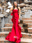 Red Satin Bow-knot Strapless Mermaid Long Prom Dresses , WGP117