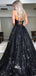 Black Sequins Lace Up Back Spaghetti Strap A-line Long Prom Dresses , WGP122