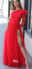 Chic Red Tulle One Shoulder A-line Side Split Long Prom Dresses , WGP124