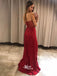 Sweetheart Strapless Red Sequins Slits Mermaid Evening Gowns Prom Dresses , WGP158